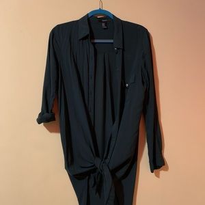 Forever 21 Dark Green Long Sleeve Button Up